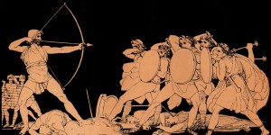 Homer, The Odyssey. Ulysses (Odysseus) killing the Suitors of his wife Penelope on the island of Ithaca